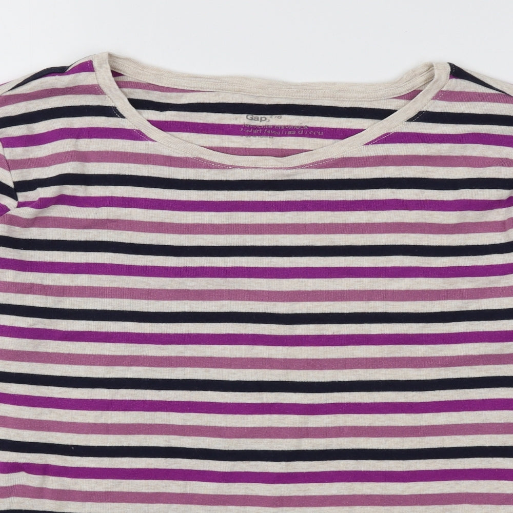 Gap Womens Pink Striped Cotton Basic T-Shirt Size L Round Neck