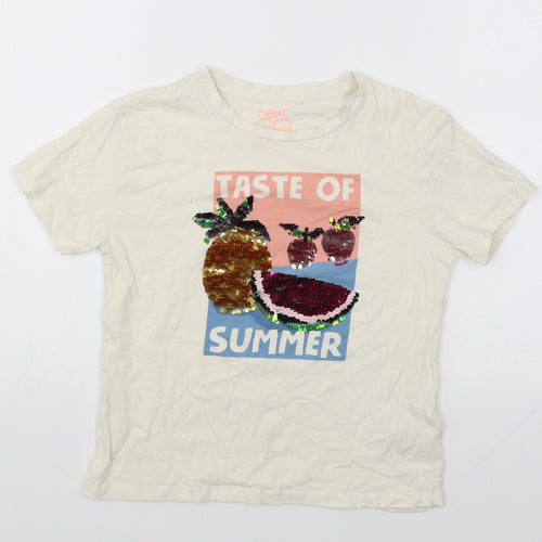 NEXT Girls Beige Cotton Basic T-Shirt Size 7 Years Round Neck Pullover - Taste of Summer