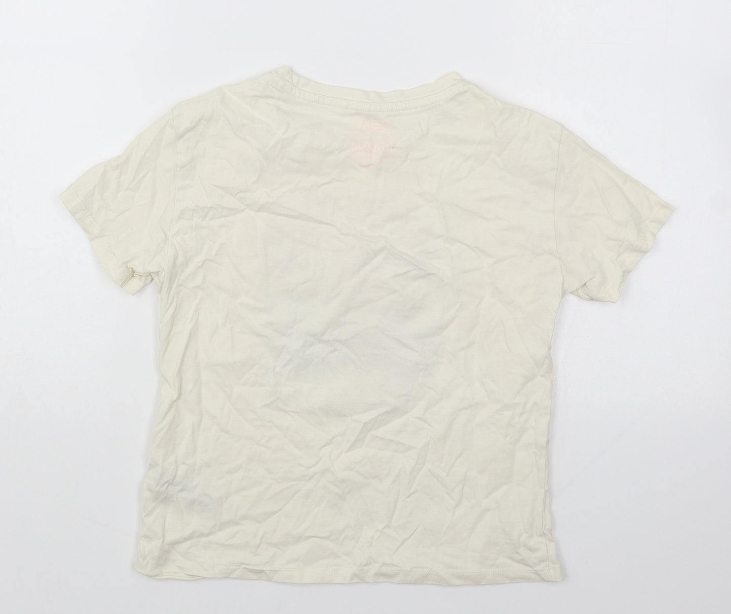 NEXT Girls Beige Cotton Basic T-Shirt Size 7 Years Round Neck Pullover - Taste of Summer