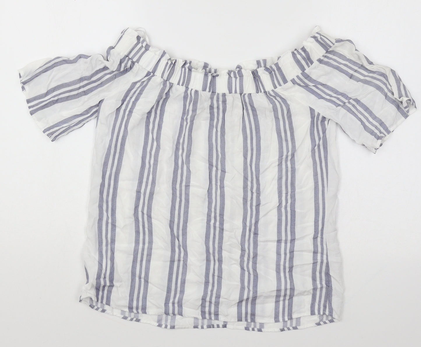 F&F Womens White Striped Cotton Basic Blouse Size 8 Boat Neck