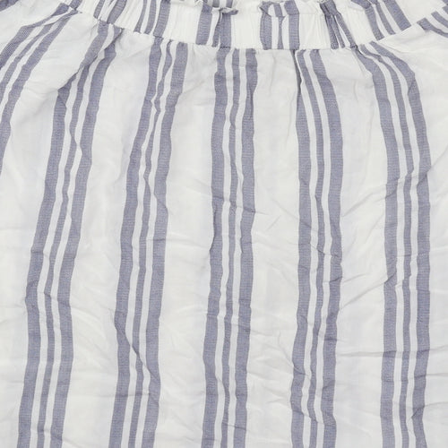 F&F Womens White Striped Cotton Basic Blouse Size 8 Boat Neck