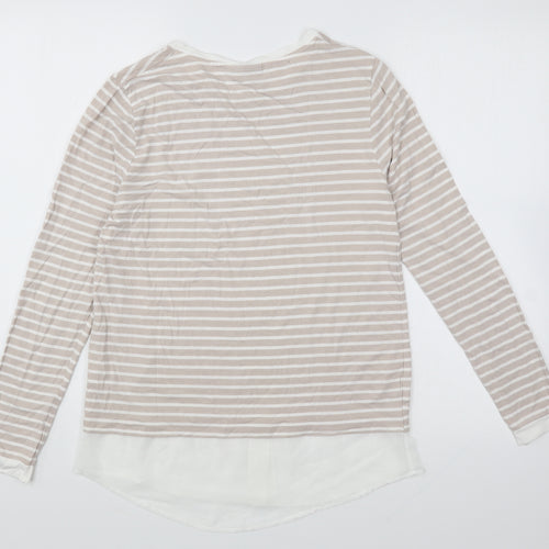 Fransa Womens Beige Striped Viscose Basic T-Shirt Size XS Round Neck