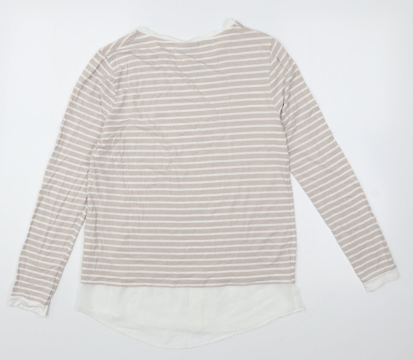 Fransa Womens Beige Striped Viscose Basic T-Shirt Size XS Round Neck