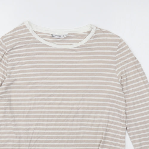 Fransa Womens Beige Striped Viscose Basic T-Shirt Size XS Round Neck