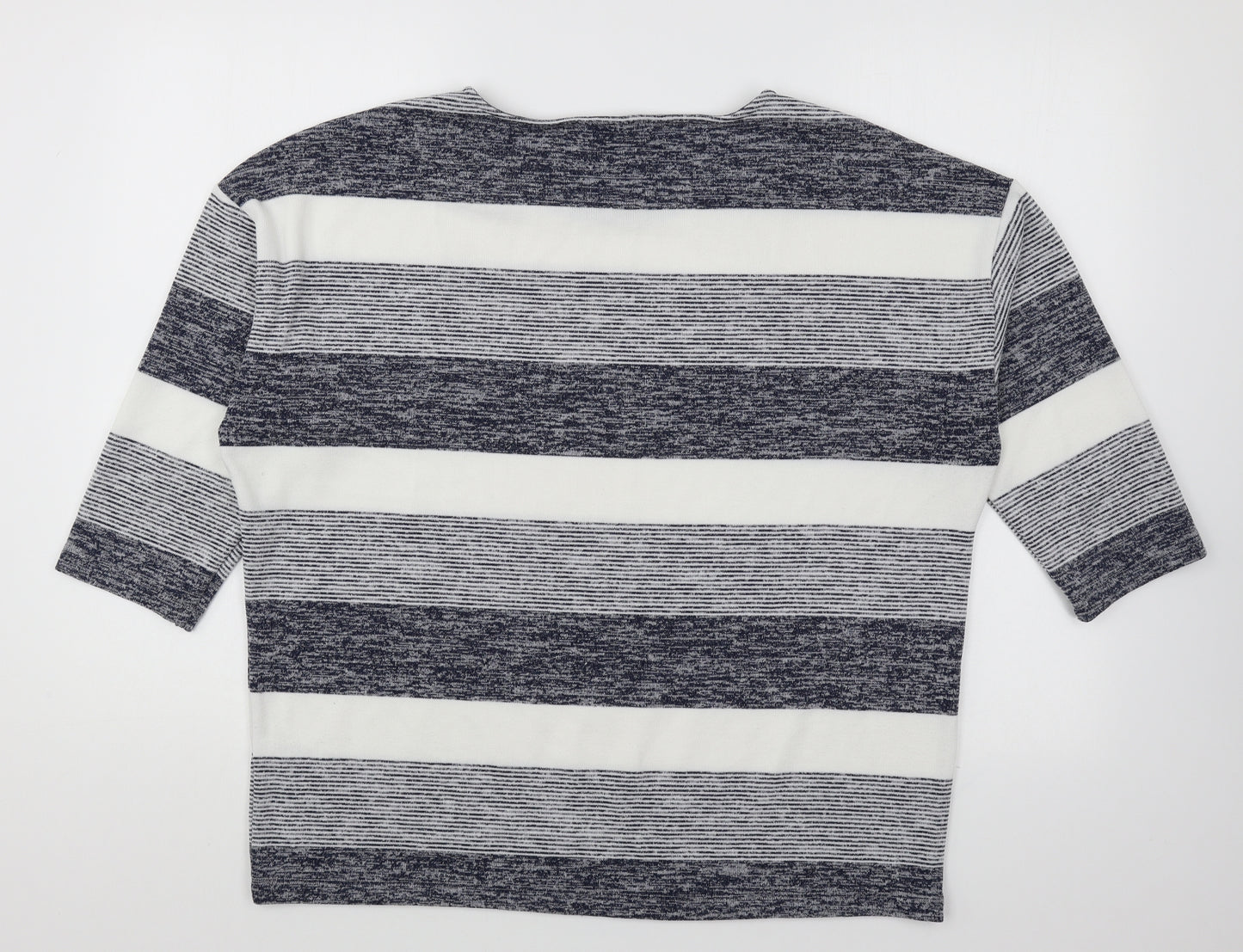 TU Womens White Round Neck Striped Polyester Pullover Jumper Size 16