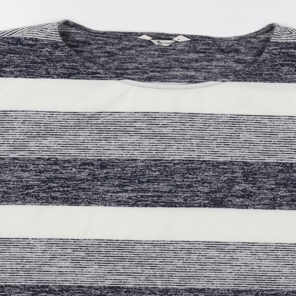 TU Womens White Round Neck Striped Polyester Pullover Jumper Size 16