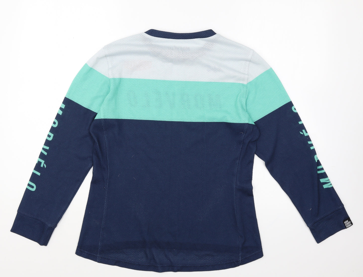 Morvelo Womens Blue Colourblock Polyester Basic T-Shirt Size L Round Neck