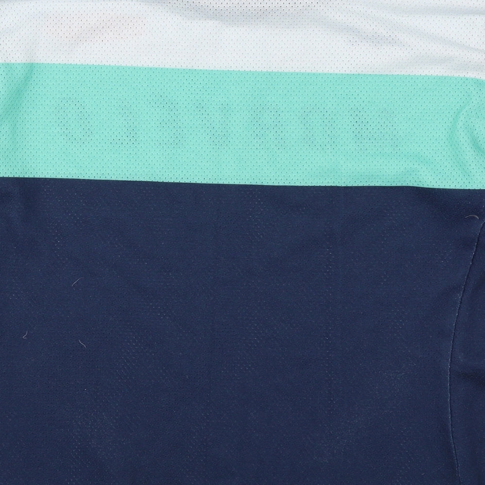 Morvelo Womens Blue Colourblock Polyester Basic T-Shirt Size L Round Neck