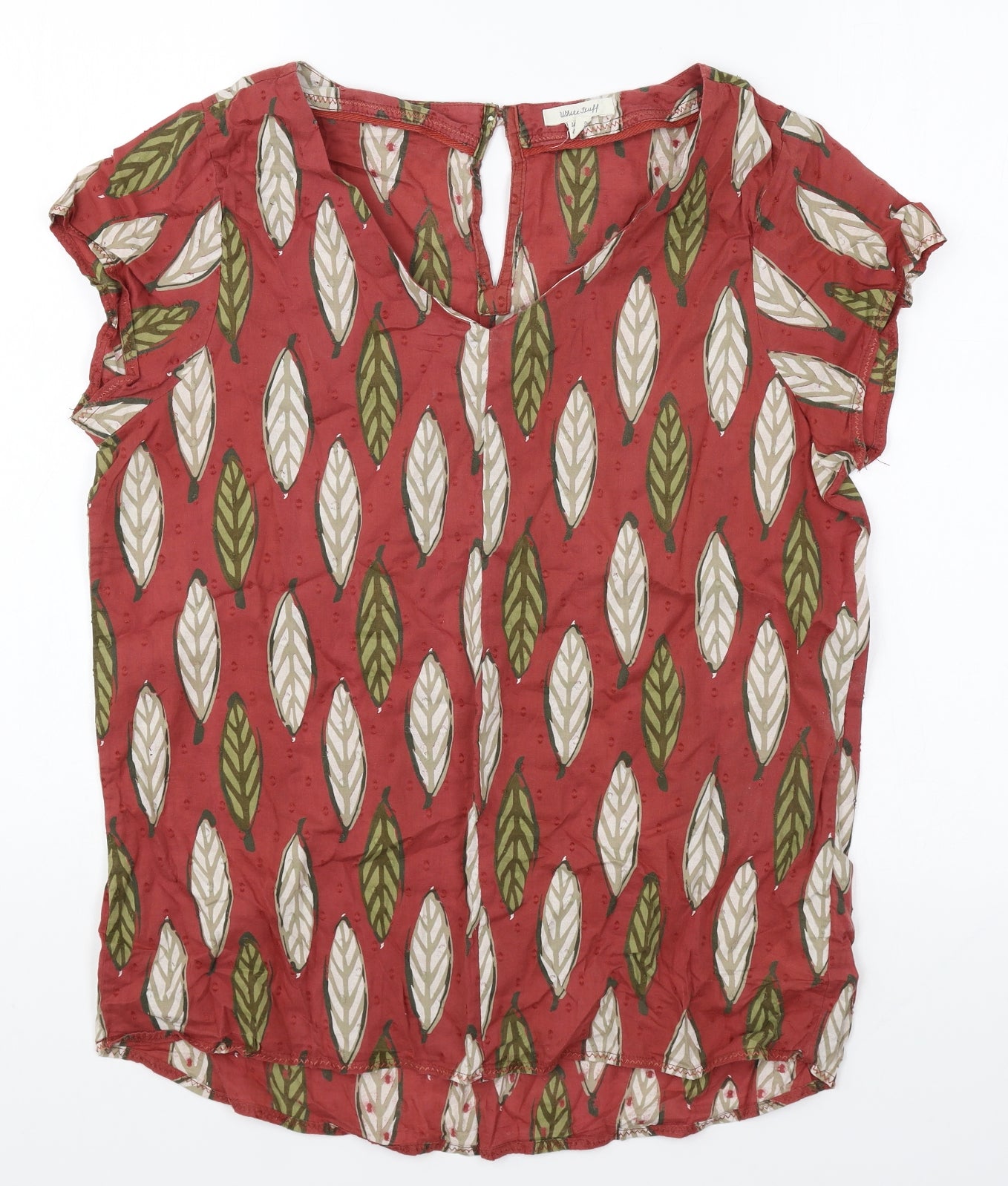 White Stuff Womens Red Geometric Cotton Basic Blouse Size 10 V-Neck