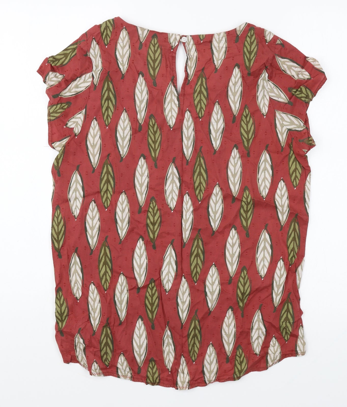 White Stuff Womens Red Geometric Cotton Basic Blouse Size 10 V-Neck
