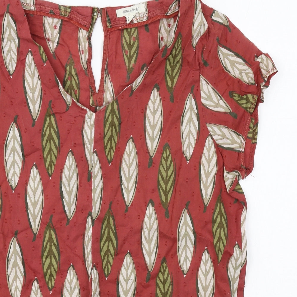 White Stuff Womens Red Geometric Cotton Basic Blouse Size 10 V-Neck