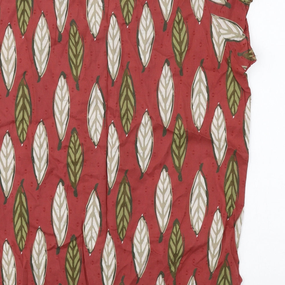 White Stuff Womens Red Geometric Cotton Basic Blouse Size 10 V-Neck