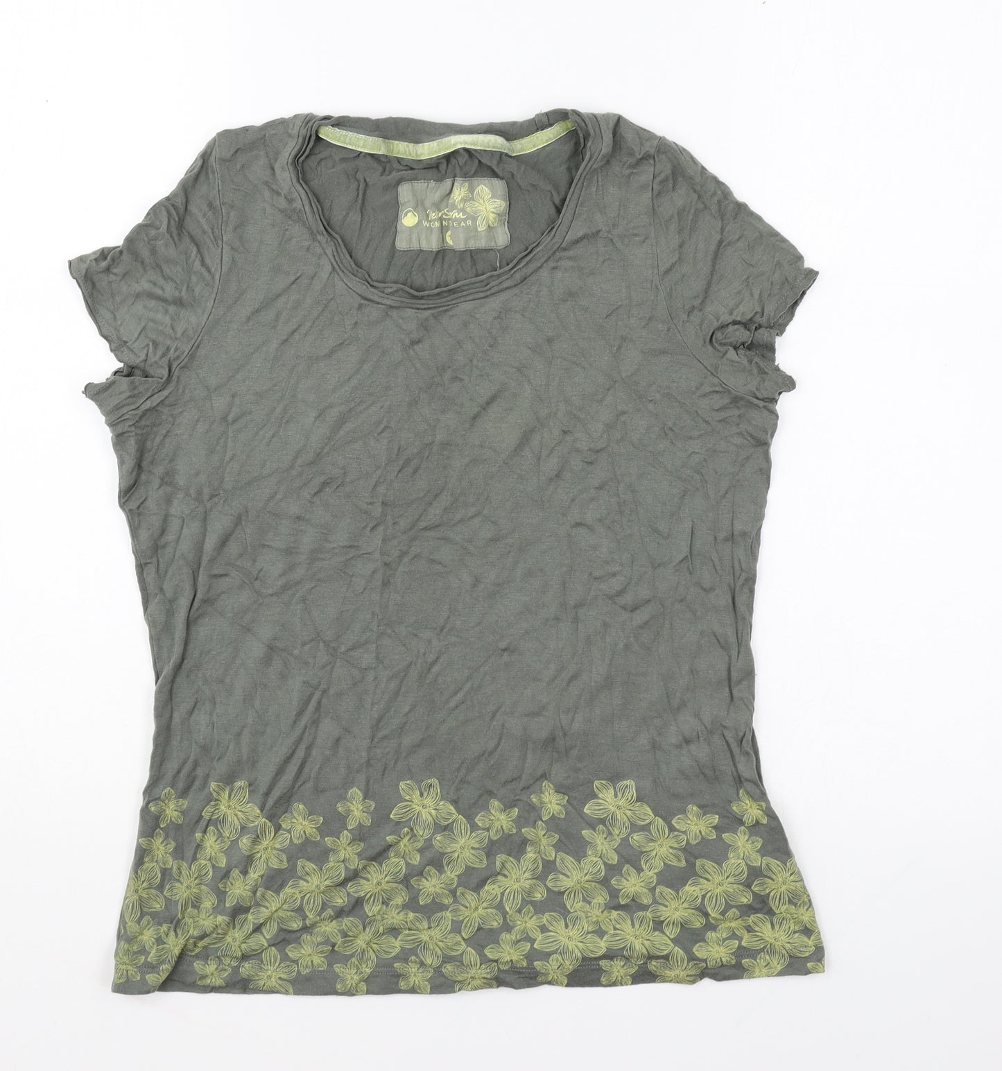 Peter Storm Womens Green Floral Viscose Basic T-Shirt Size 12 Scoop Neck