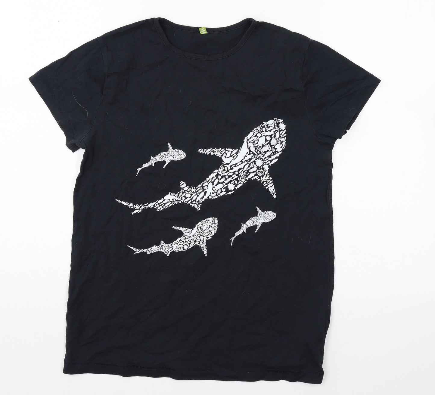 RNB14 Womens Blue 100% Cotton Basic T-Shirt Size 8 Round Neck - Shark Graphic