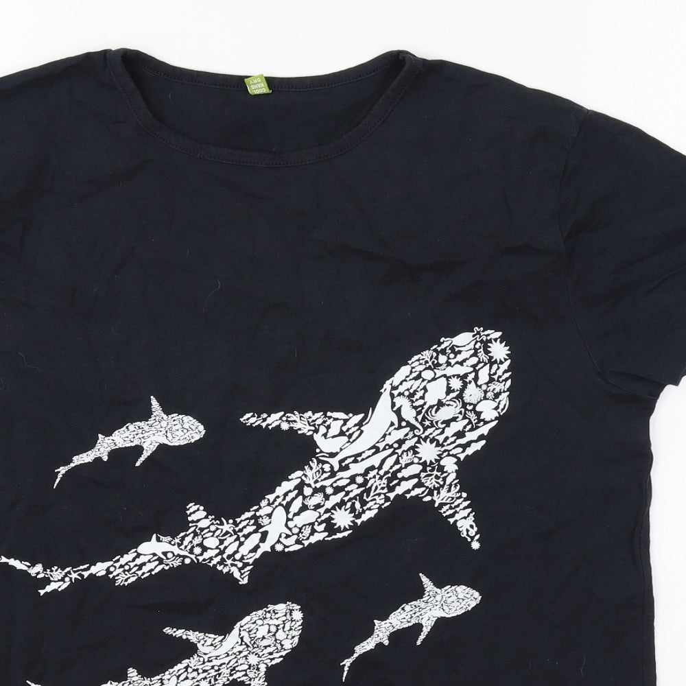 RNB14 Womens Blue 100% Cotton Basic T-Shirt Size 8 Round Neck - Shark Graphic