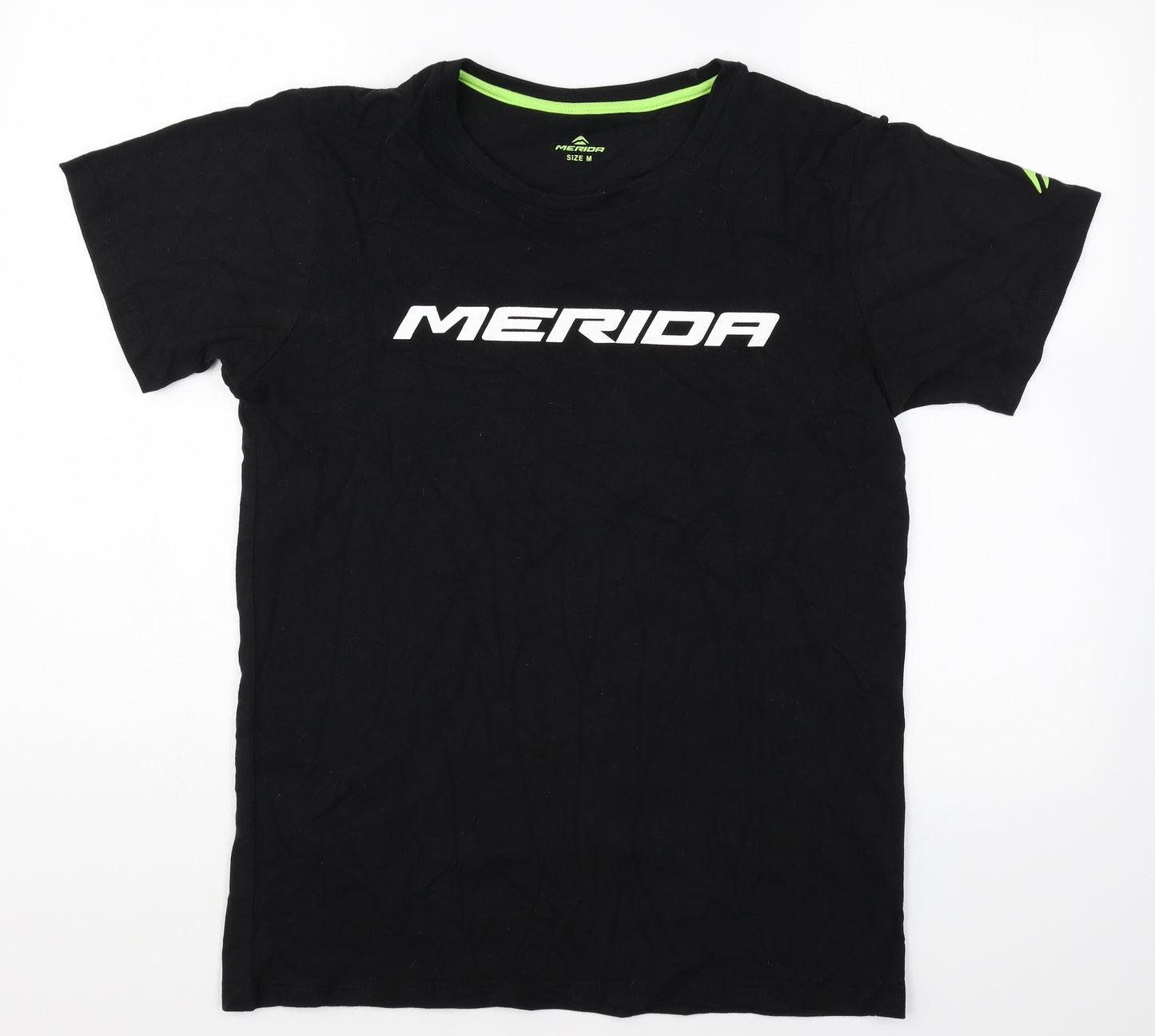 Merida Mens Black Cotton T-Shirt Size M Round Neck