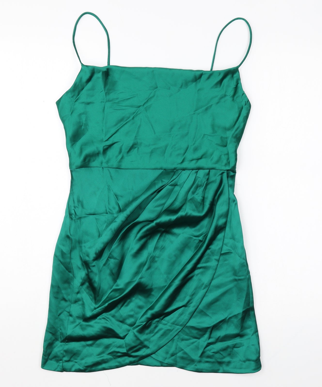 Zara Womens Green Polyester Slip Dress Size S Square Neck Zip