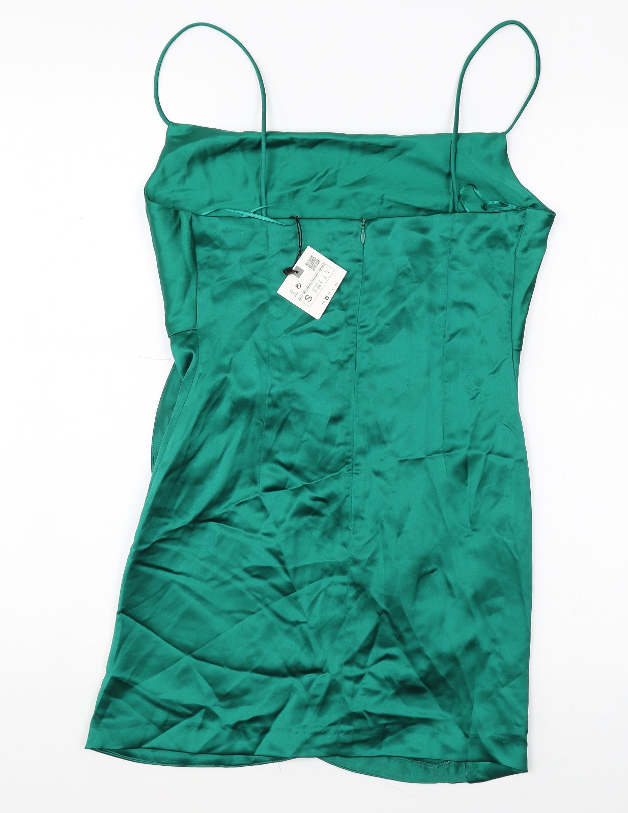 Zara Womens Green Polyester Slip Dress Size S Square Neck Zip