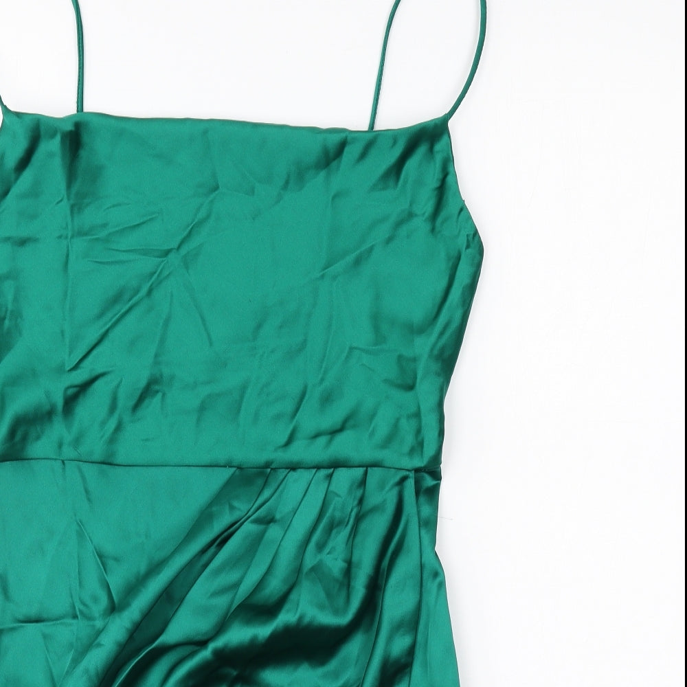 Zara Womens Green Polyester Slip Dress Size S Square Neck Zip