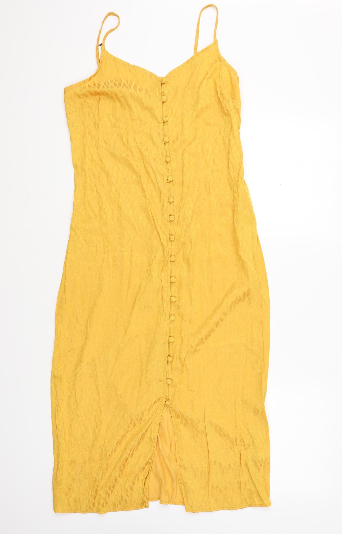 TU Womens Yellow Polyester Slip Dress Size 8 V-Neck Button