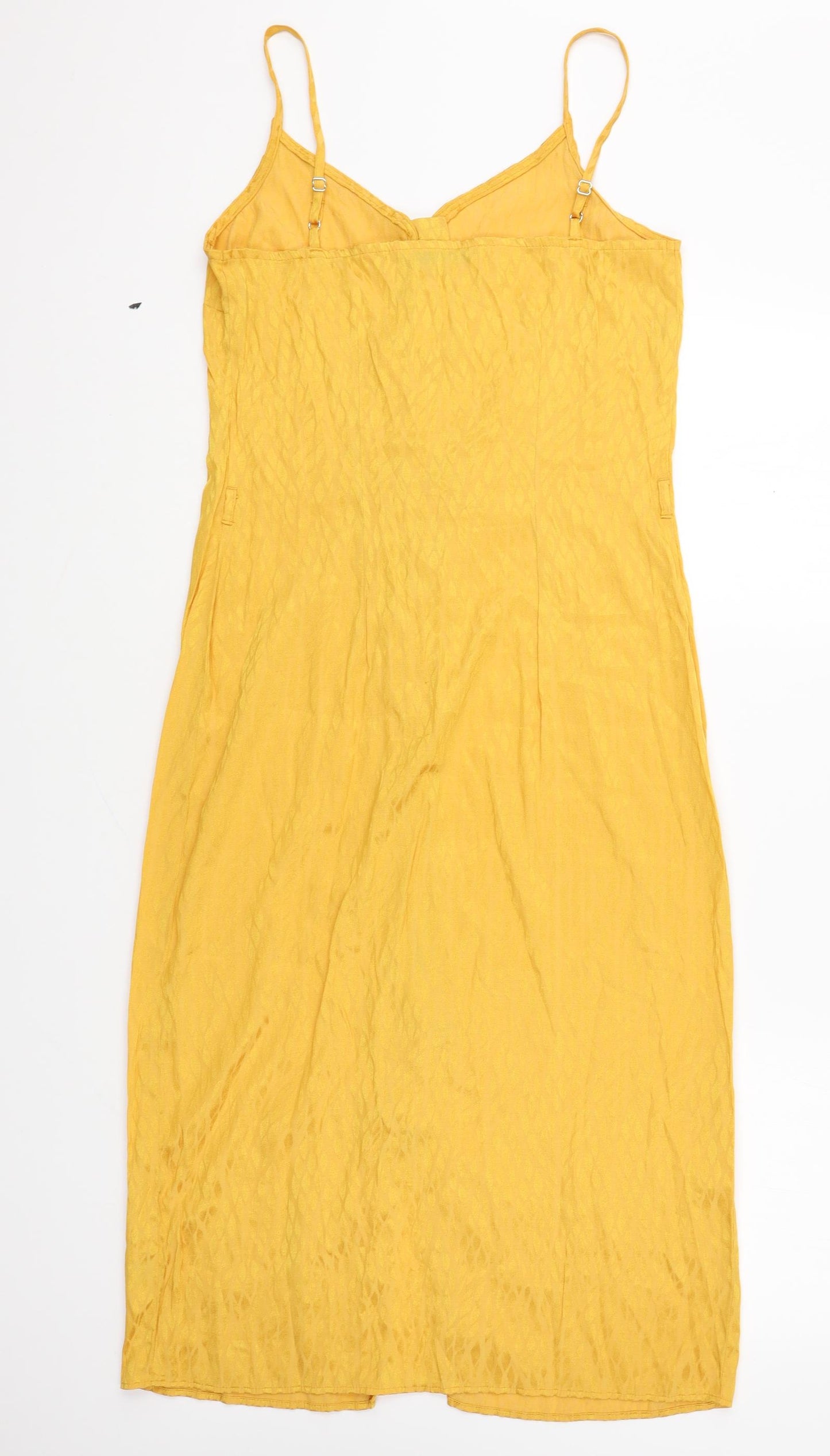TU Womens Yellow Polyester Slip Dress Size 8 V-Neck Button