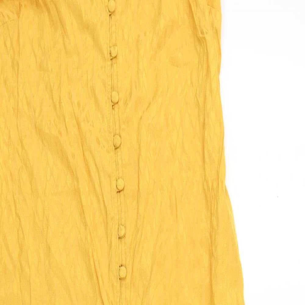 TU Womens Yellow Polyester Slip Dress Size 8 V-Neck Button