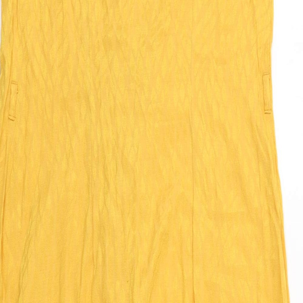TU Womens Yellow Polyester Slip Dress Size 8 V-Neck Button