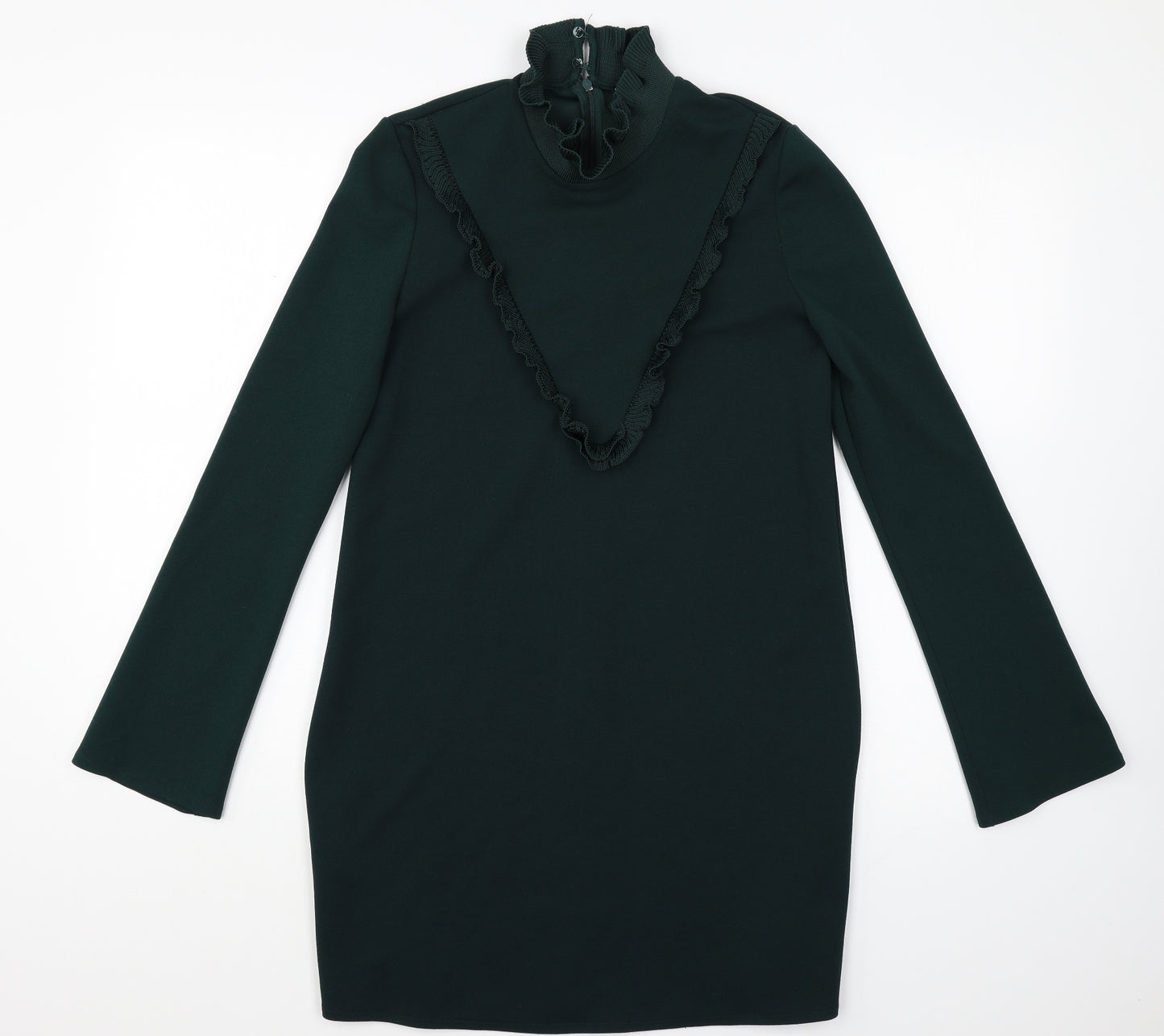 Zara Womens Green Polyester Jumper Dress Size S High Neck Zip