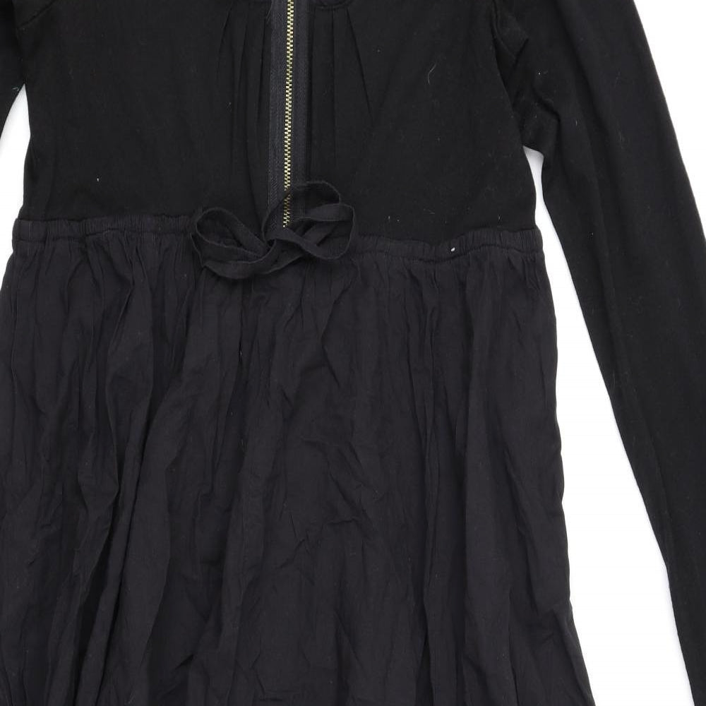 Candy Womens Black Cotton Fit & Flare Size M Scoop Neck Tie