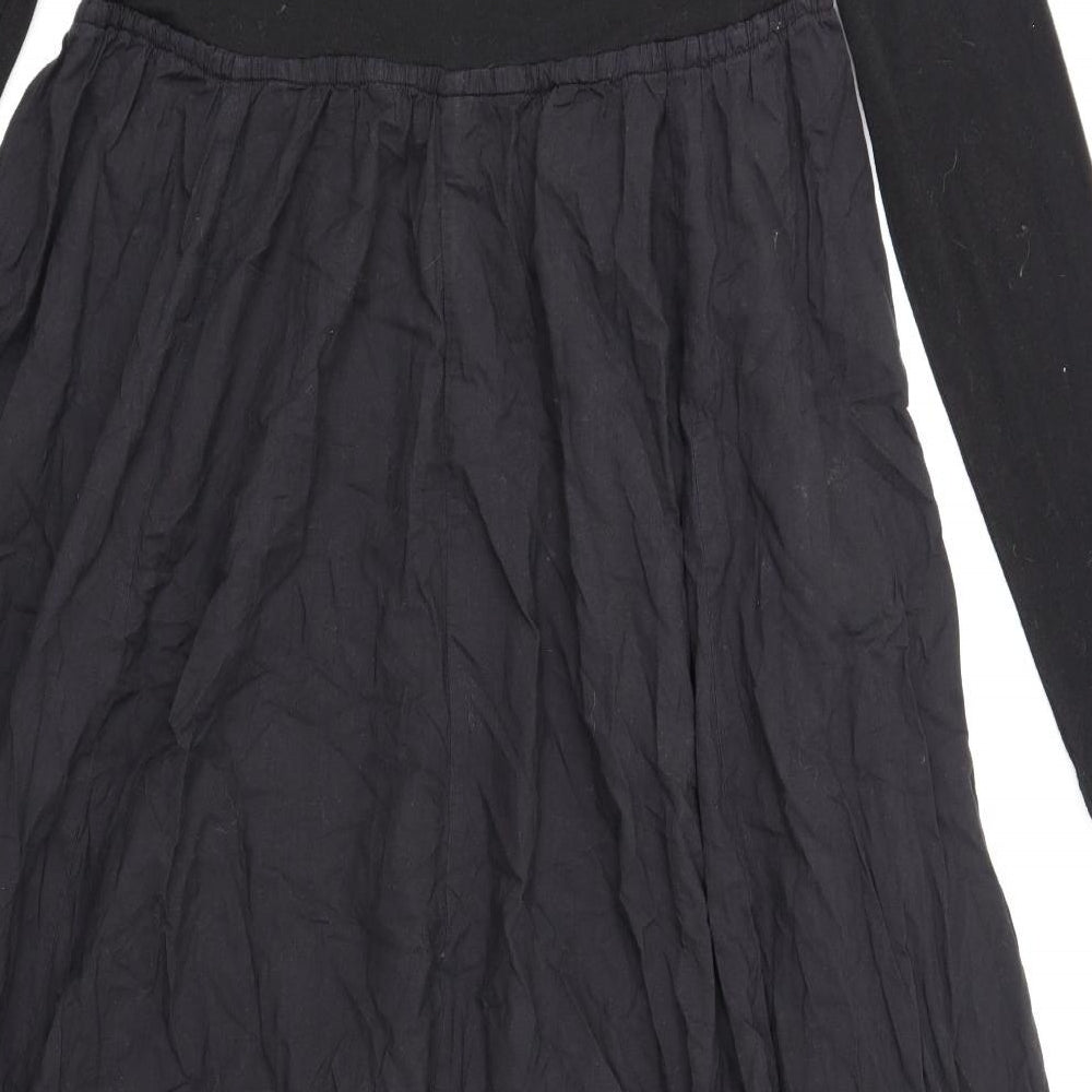 Candy Womens Black Cotton Fit & Flare Size M Scoop Neck Tie