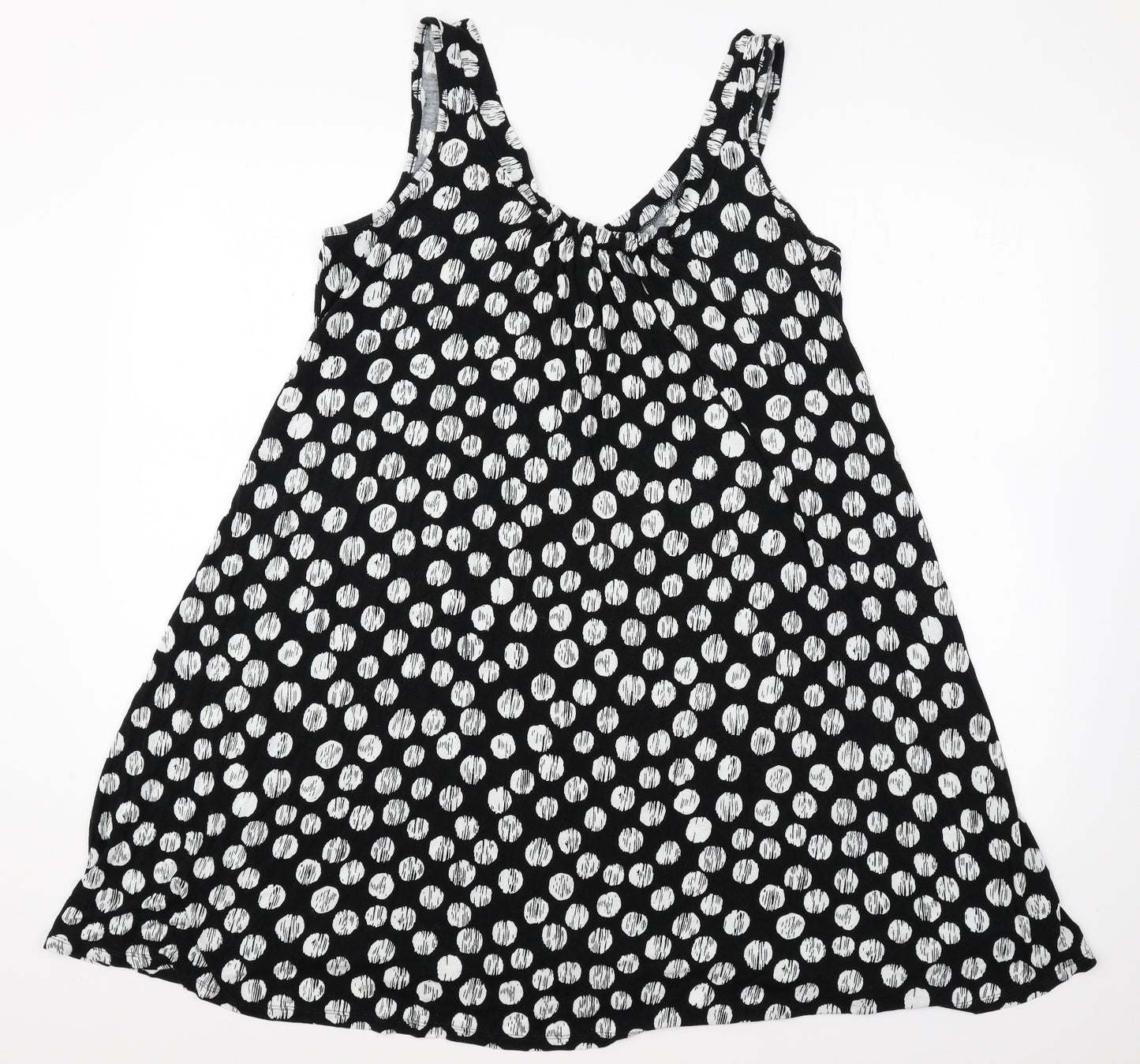 Marks and Spencer Womens Black Polka Dot Polyester Basic Tank Size 14 Round Neck