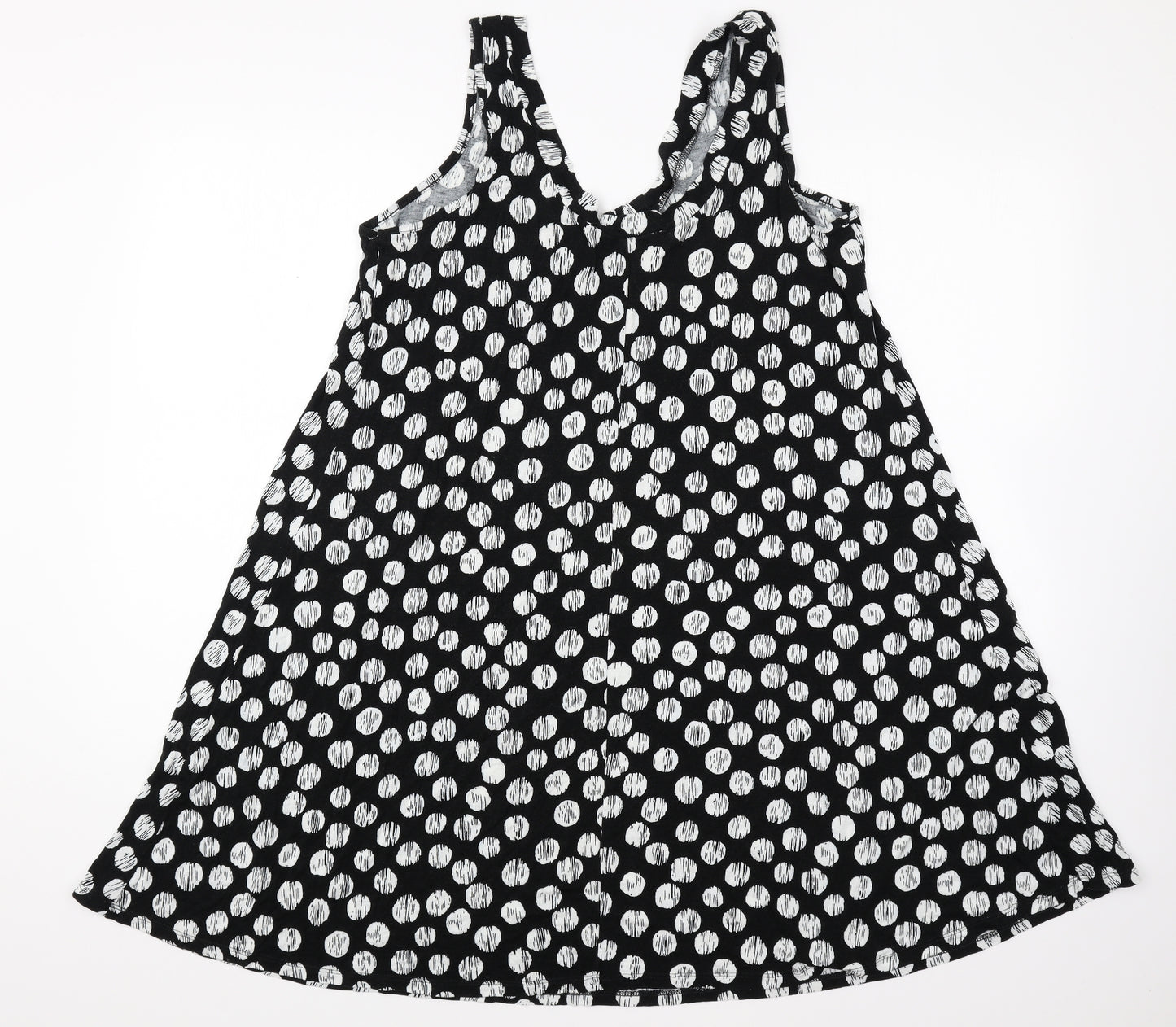 Marks and Spencer Womens Black Polka Dot Polyester Basic Tank Size 14 Round Neck