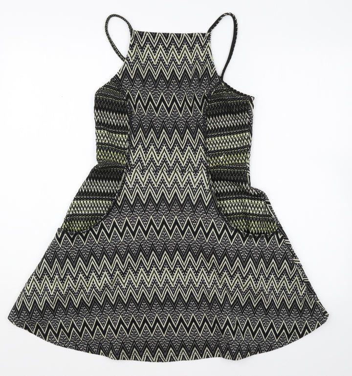 Topshop Womens Multicoloured Geometric Polyester Mini Size 10 Square Neck Pullover