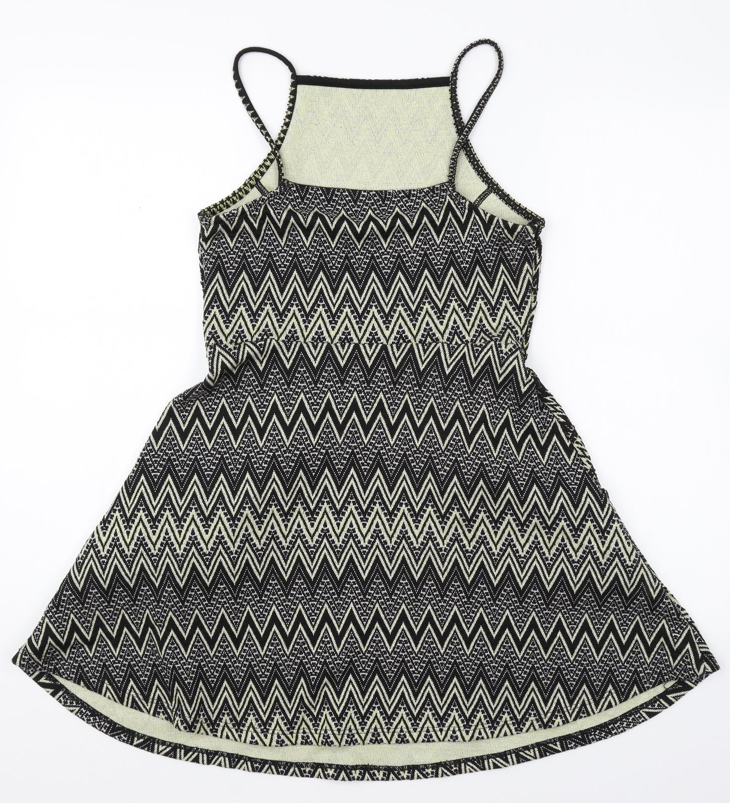 Topshop Womens Multicoloured Geometric Polyester Mini Size 10 Square Neck Pullover