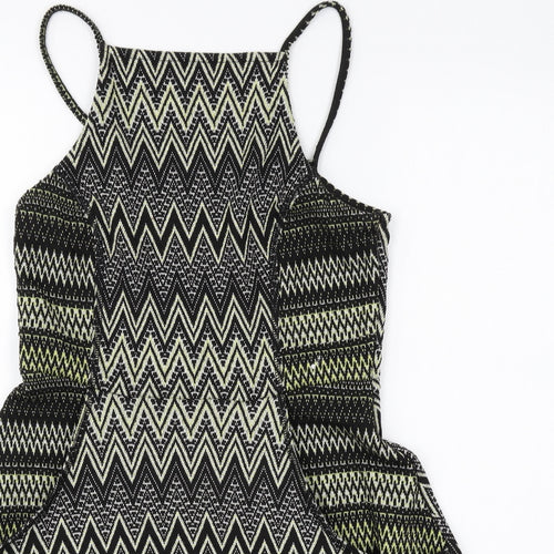 Topshop Womens Multicoloured Geometric Polyester Mini Size 10 Square Neck Pullover