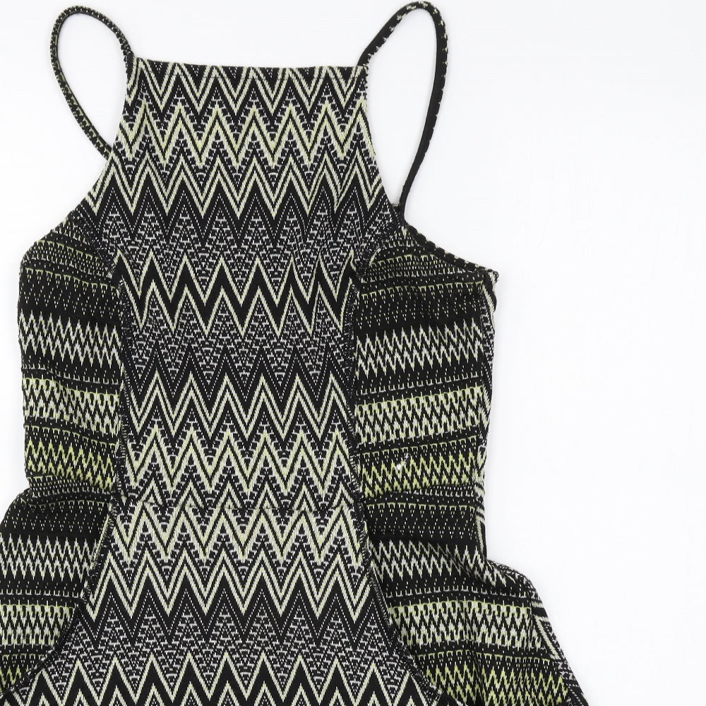 Topshop Womens Multicoloured Geometric Polyester Mini Size 10 Square Neck Pullover