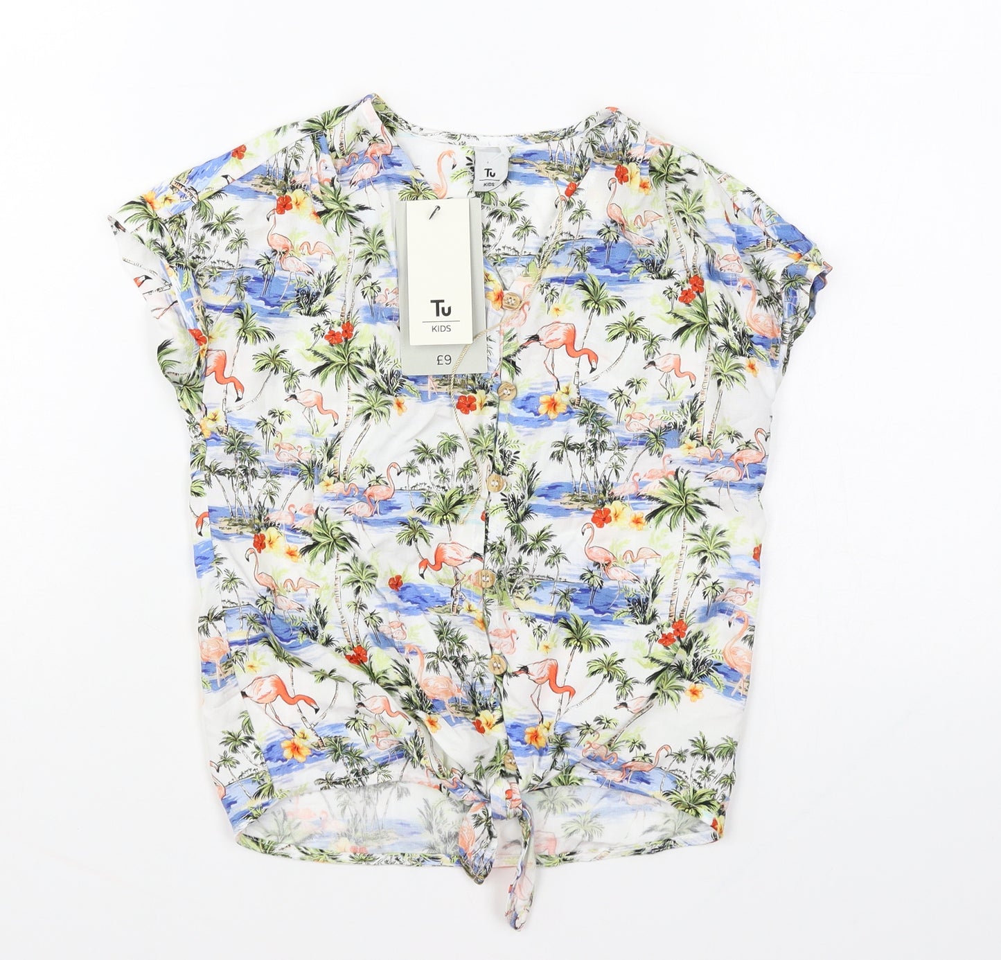 TU Girls Multicoloured Geometric Cotton Basic Button-Up Size 6 Years V-Neck Button