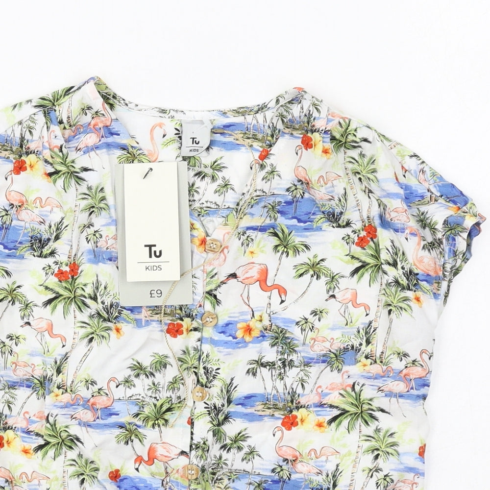 TU Girls Multicoloured Geometric Cotton Basic Button-Up Size 6 Years V-Neck Button