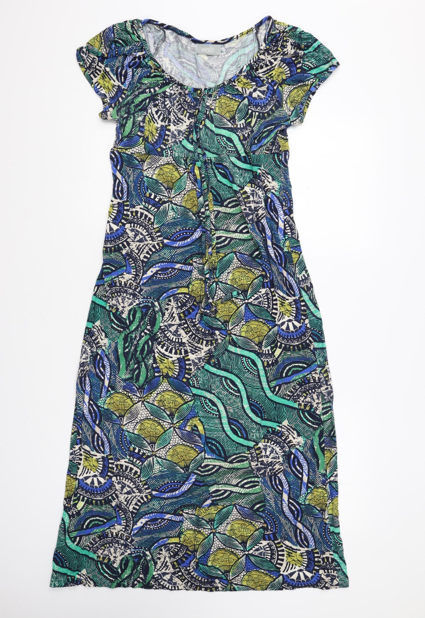 Wallis Womens Green Geometric Polyester A-Line Size 12 Boat Neck Tie