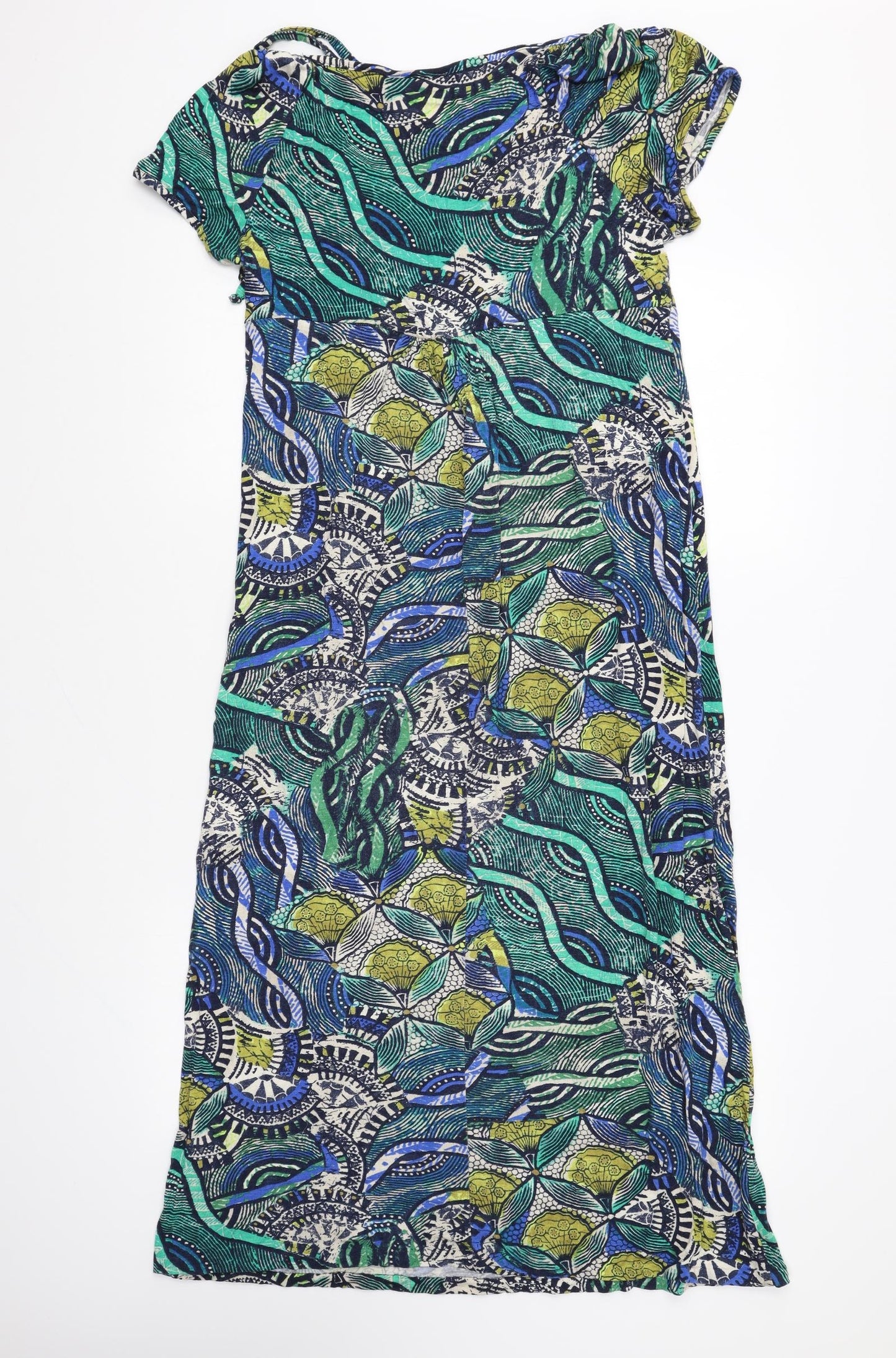 Wallis Womens Green Geometric Polyester A-Line Size 12 Boat Neck Tie
