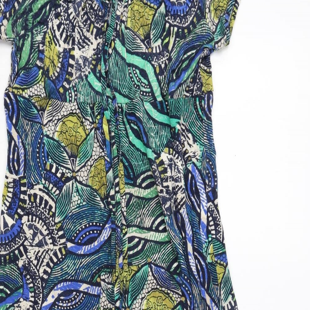 Wallis Womens Green Geometric Polyester A-Line Size 12 Boat Neck Tie