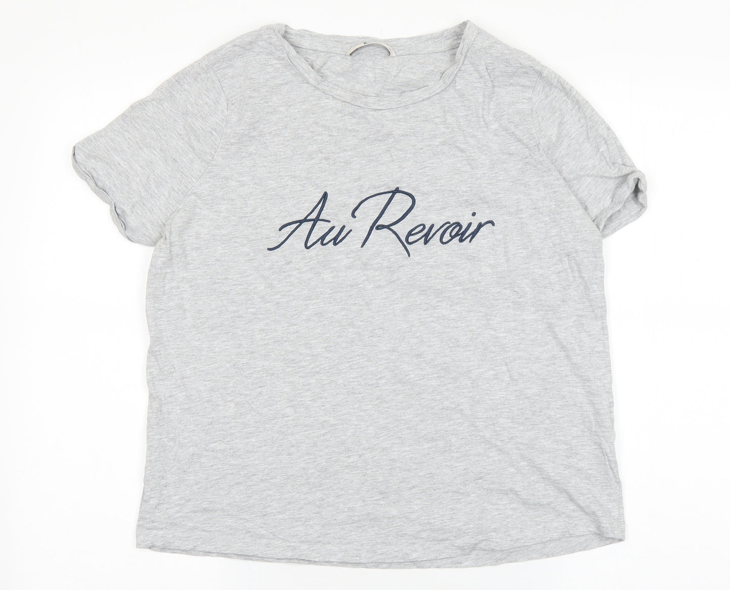 TU Womens Grey Cotton Basic T-Shirt Size 14 Scoop Neck - Au Revoir