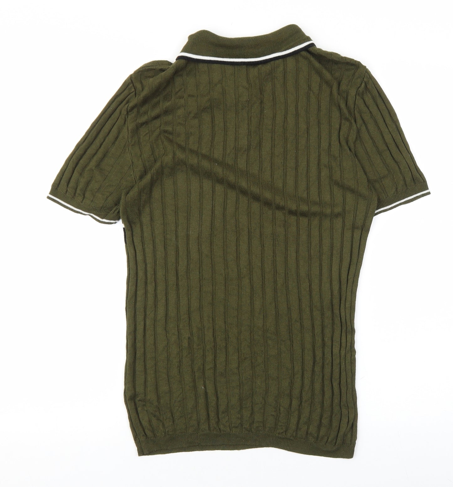 River Island Mens Green Collared Striped Acrylic Pullover Jumper Size S