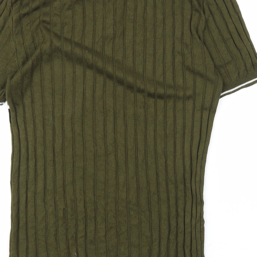 River Island Mens Green Collared Striped Acrylic Pullover Jumper Size S