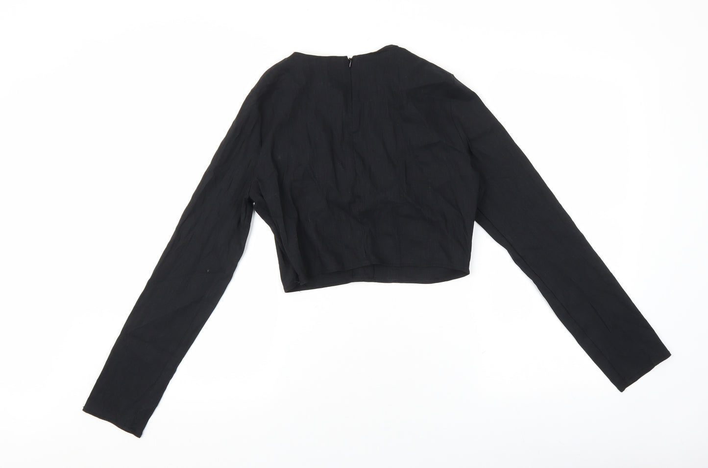 Zara Womens Black Linen Cropped Blouse Size XL V-Neck