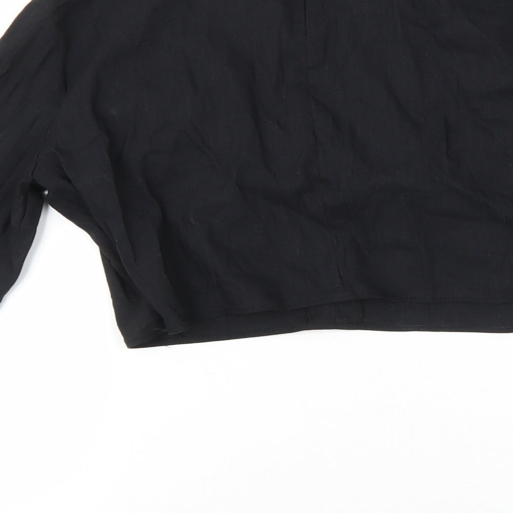 Zara Womens Black Linen Cropped Blouse Size XL V-Neck