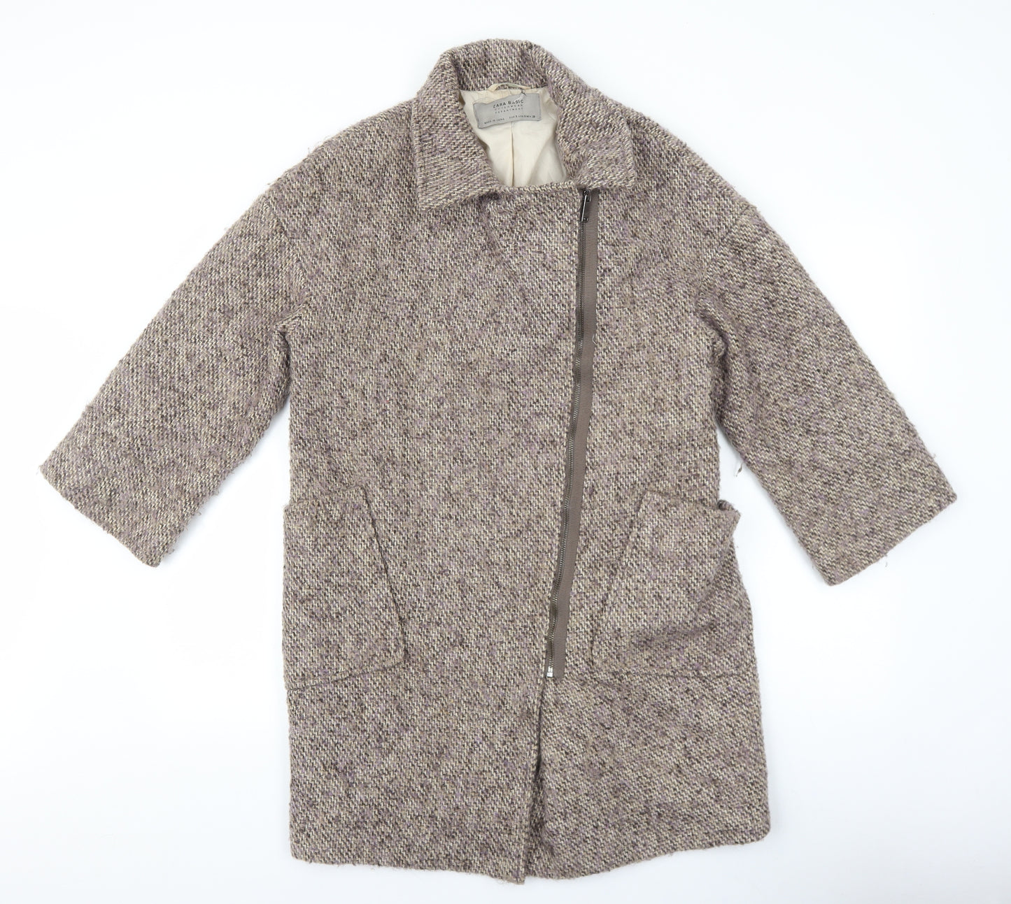 Zara Womens Brown Overcoat Coat Size S Zip