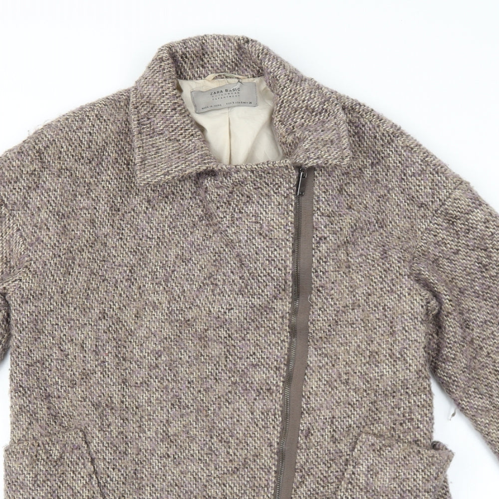 Zara Womens Brown Overcoat Coat Size S Zip