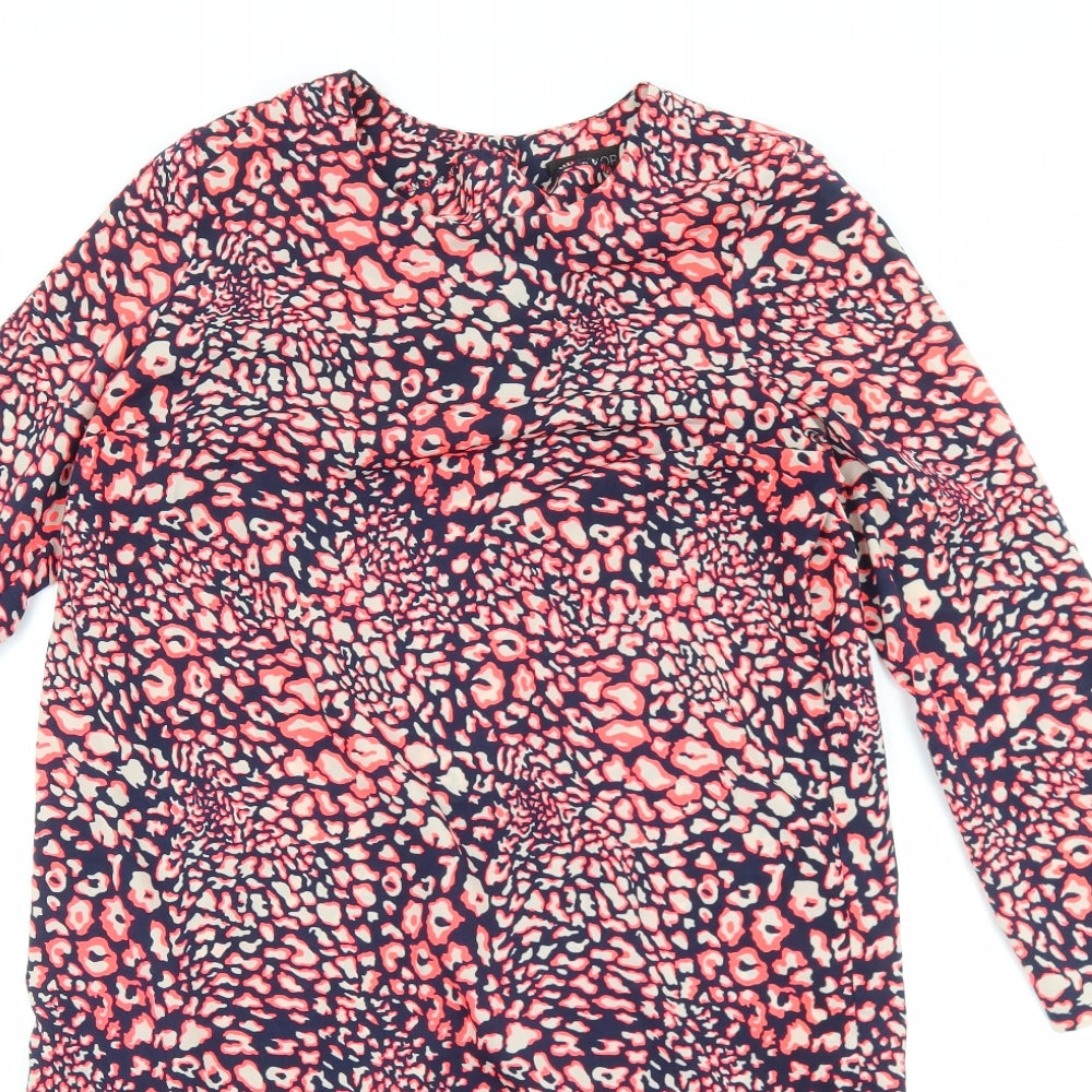 Topshop Womens Pink Geometric Polyester Shift Size 10 Round Neck