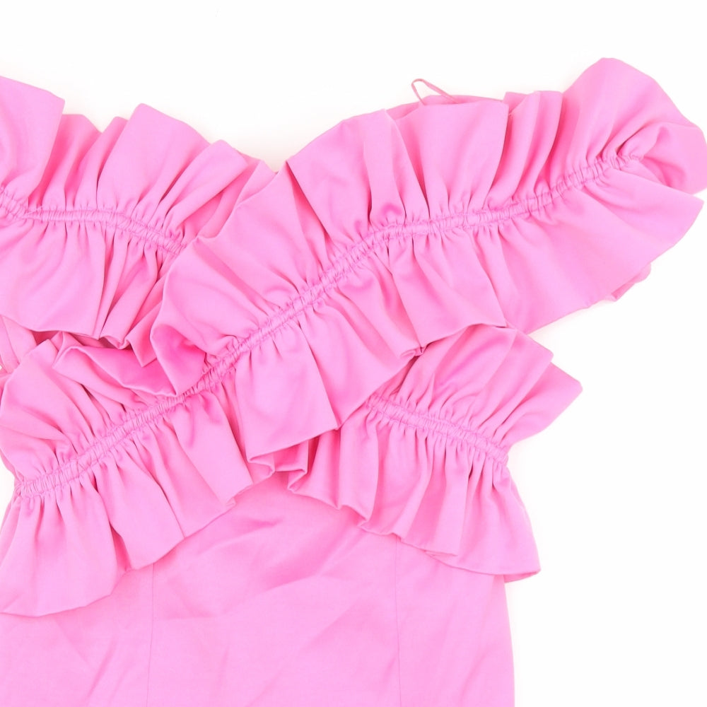 Zara Womens Pink Polyester Basic T-Shirt Size M Off the Shoulder